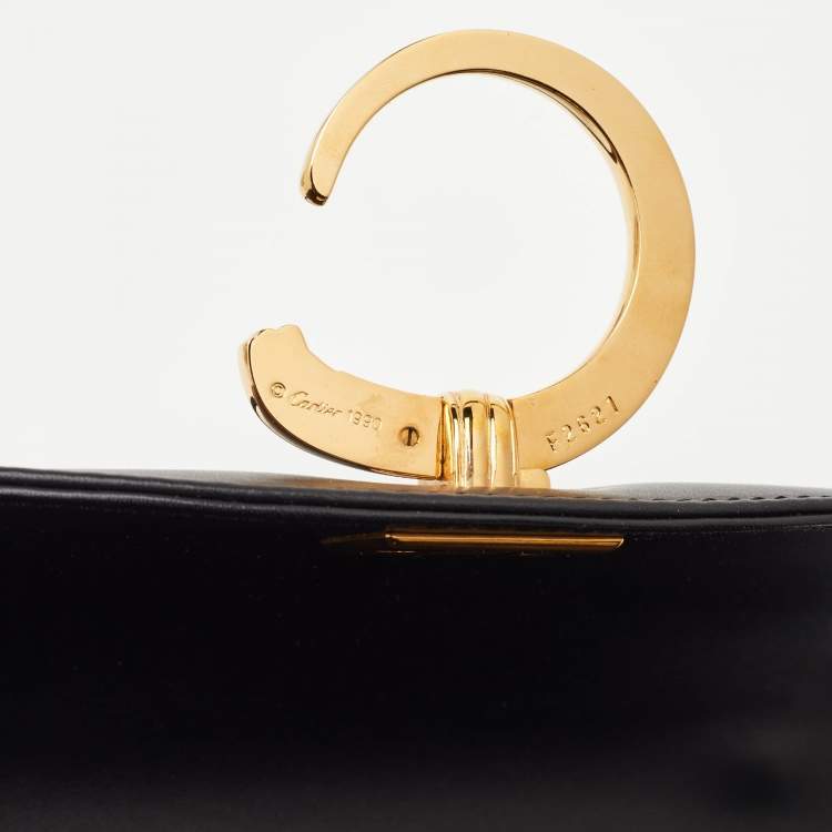 Pre Owned Cartier Panthere Black Leather Top Handle Bag