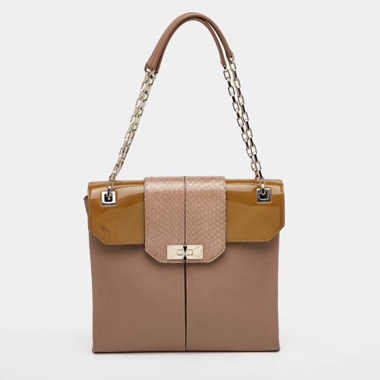 Pre Owned Cartier Feminine Line Beige Leather, Patent Leather and Snakeskin Classic Chain Shoulder Bag