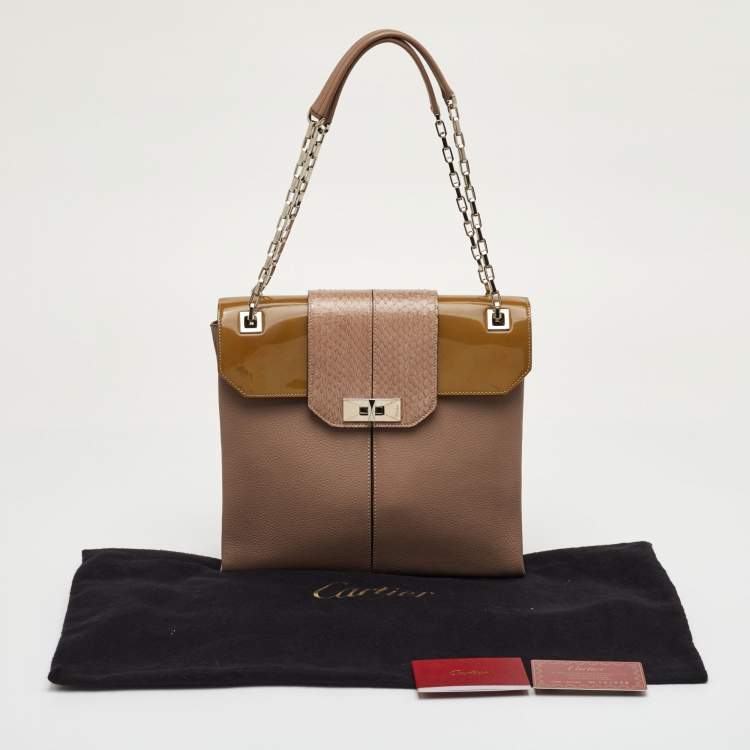 Pre Owned Cartier Feminine Line Beige Leather, Patent Leather and Snakeskin Classic Chain Shoulder Bag