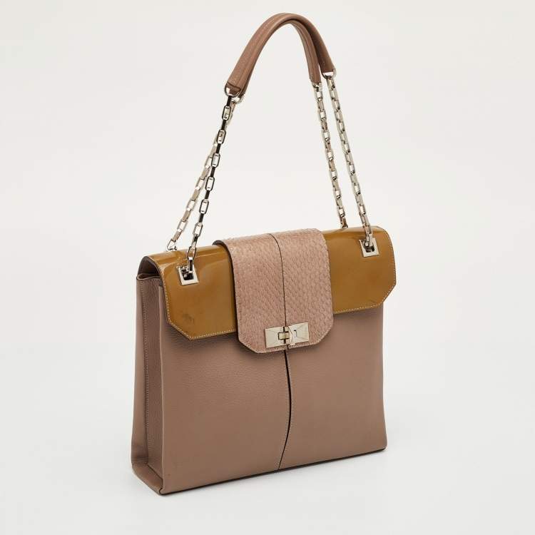 Pre Owned Cartier Feminine Line Beige Leather, Patent Leather and Snakeskin Classic Chain Shoulder Bag