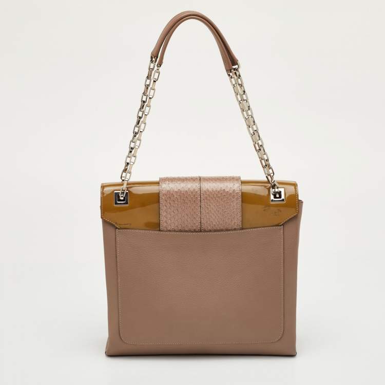 Pre Owned Cartier Feminine Line Beige Leather, Patent Leather and Snakeskin Classic Chain Shoulder Bag