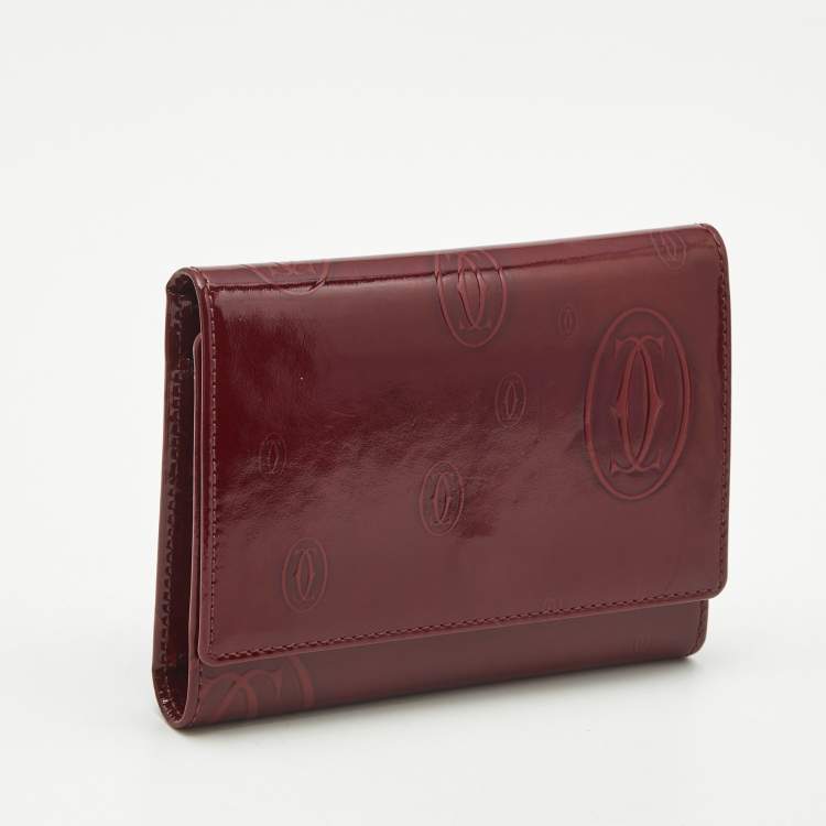 Pre Owned Cartier Happy Birthday Burgundy Patent Leather Trifold Wallet