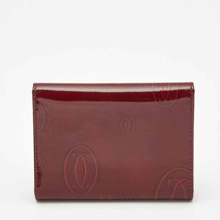 Pre Owned Cartier Happy Birthday Burgundy Patent Leather Trifold Wallet