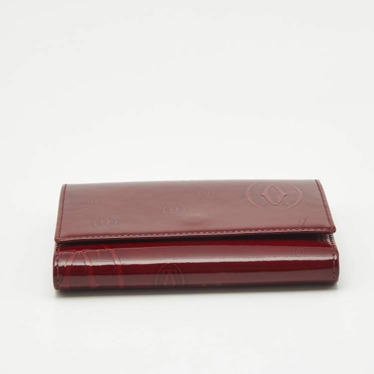 Pre Owned Cartier Happy Birthday Burgundy Patent Leather Trifold Wallet