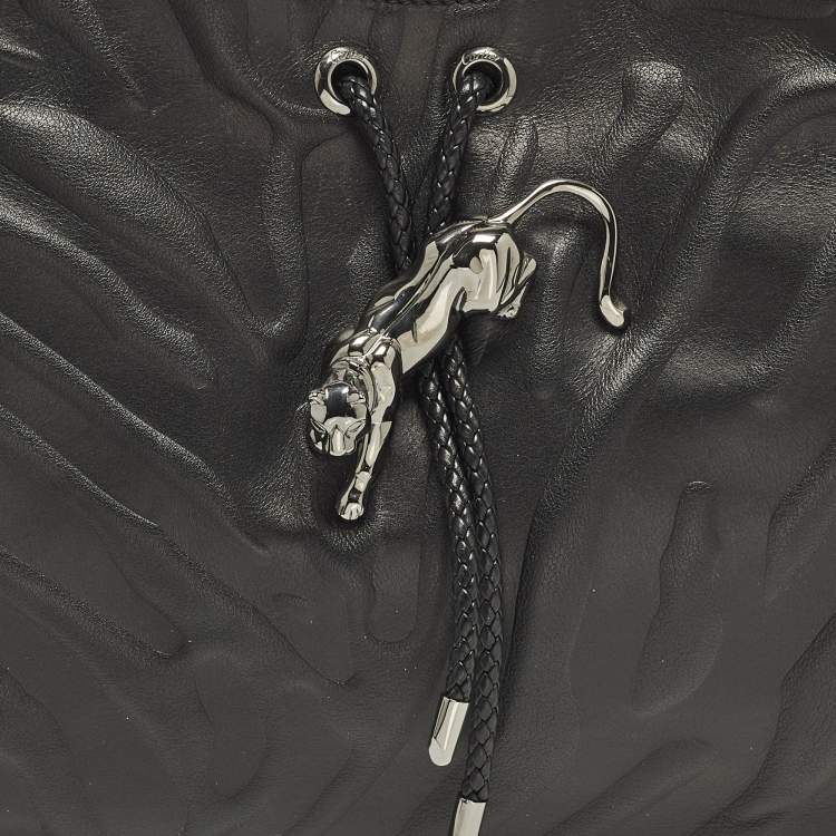 Pre Owned Cartier Panthere De Cartier Black Leather Hobo