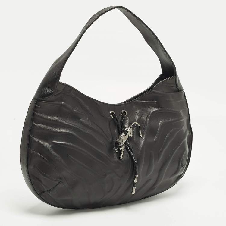 Pre Owned Cartier Panthere De Cartier Black Leather Hobo