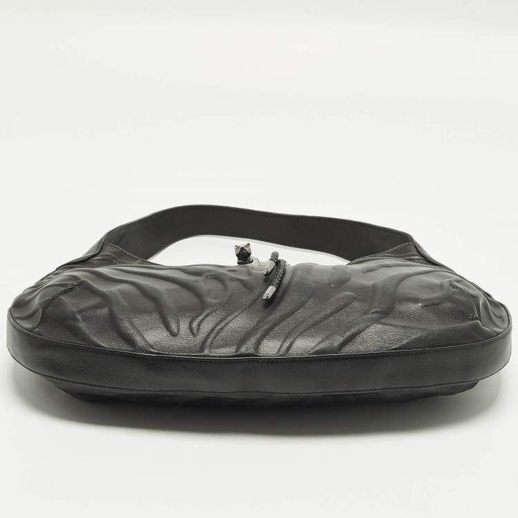 Pre Owned Cartier Panthere De Cartier Black Leather Hobo