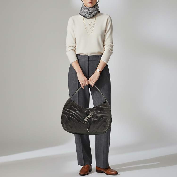 Pre Owned Cartier Panthere De Cartier Black Leather Hobo