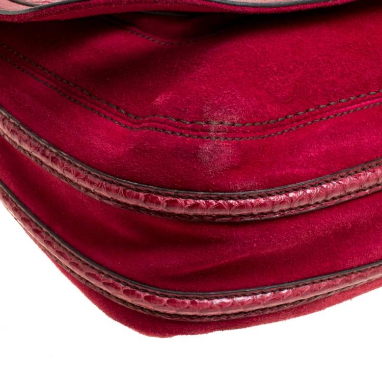 Pre Owned Cartier Maroon Leather and Snakeskin Shoulder Bag