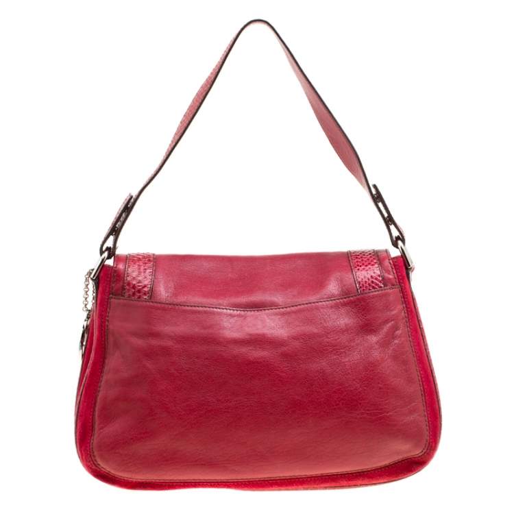 Pre Owned Cartier Maroon Leather and Snakeskin Shoulder Bag