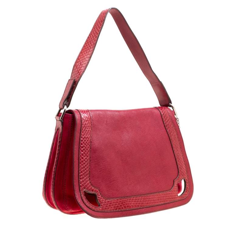 Pre Owned Cartier Maroon Leather and Snakeskin Shoulder Bag