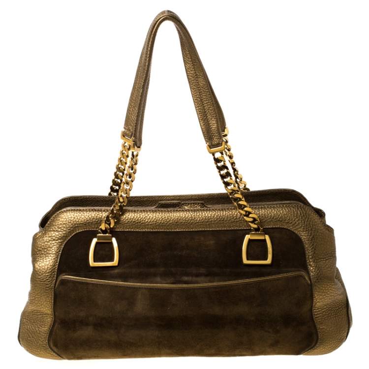 Pre Owned Cartier Gold Suede and Leather La Dona Shoulder Bag