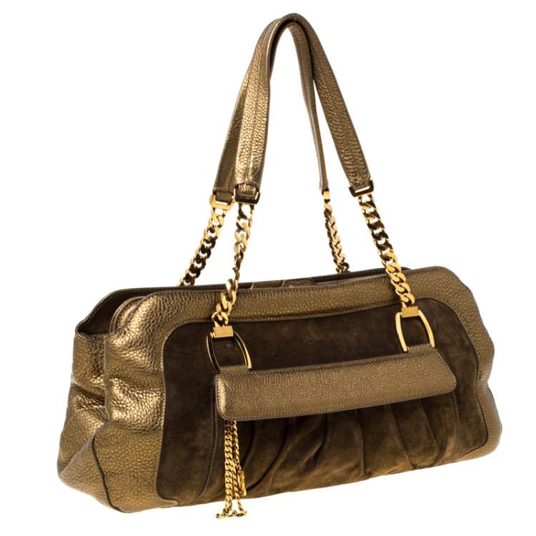 Pre Owned Cartier Gold Suede and Leather La Dona Shoulder Bag