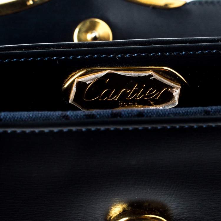 مملوكة مسبقًا Cartier Black Leather Sapphire Line Flap Clutch 
