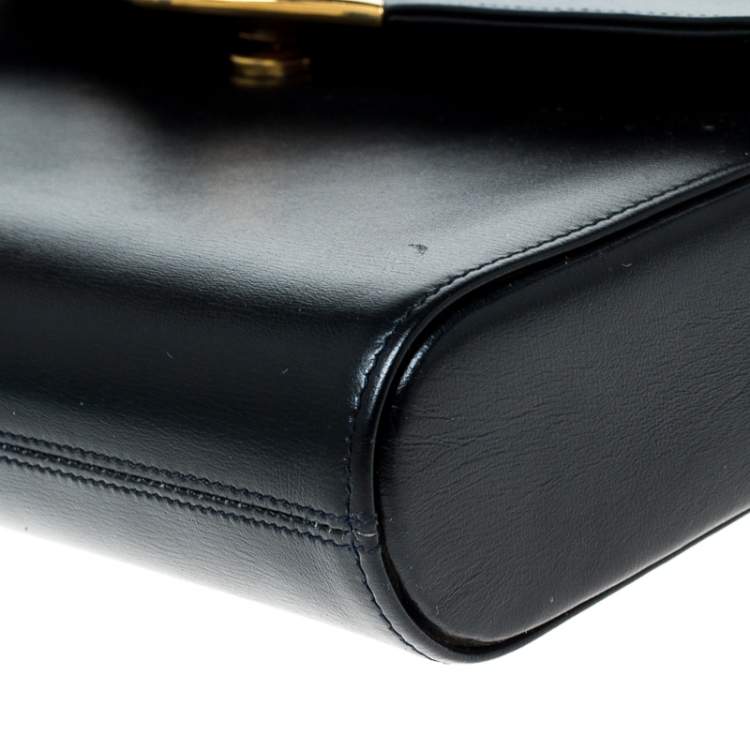 مملوكة مسبقًا Cartier Black Leather Sapphire Line Flap Clutch 