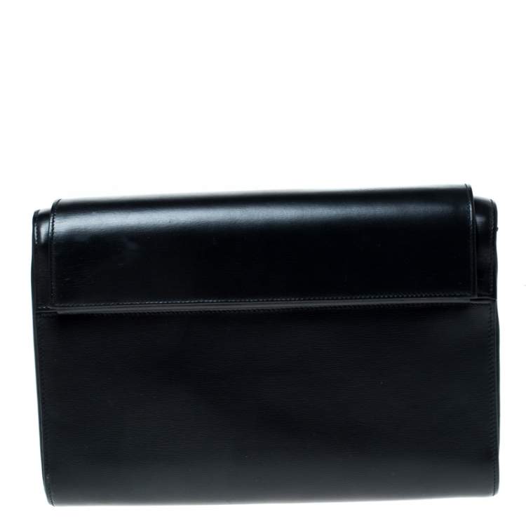 مملوكة مسبقًا Cartier Black Leather Sapphire Line Flap Clutch 