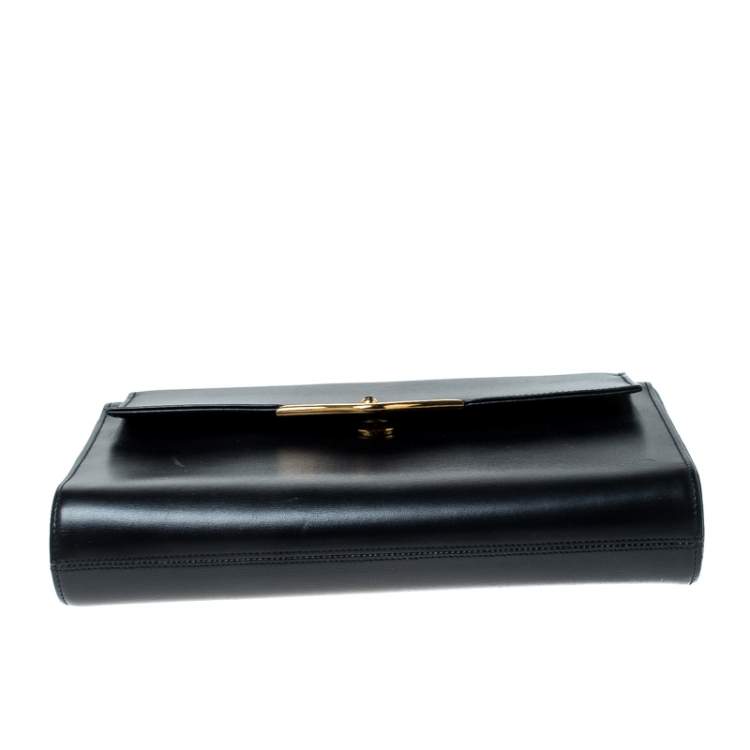 مملوكة مسبقًا Cartier Black Leather Sapphire Line Flap Clutch 
