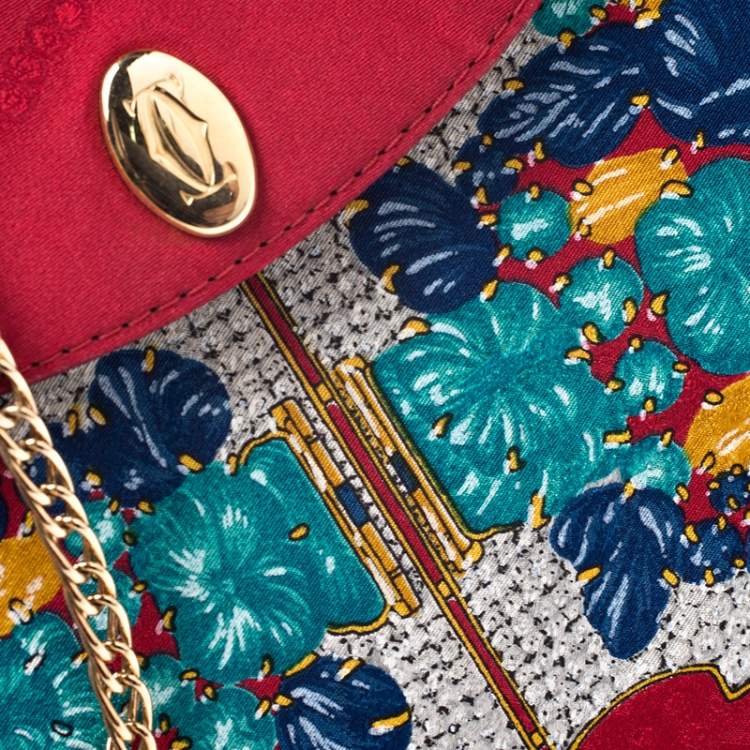 مملوكة مسبقًا Cartier Red Floral Printed Fabric Chain Shoulder Bag