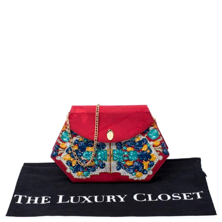 مملوكة مسبقًا Cartier Red Floral Printed Fabric Chain Shoulder Bag