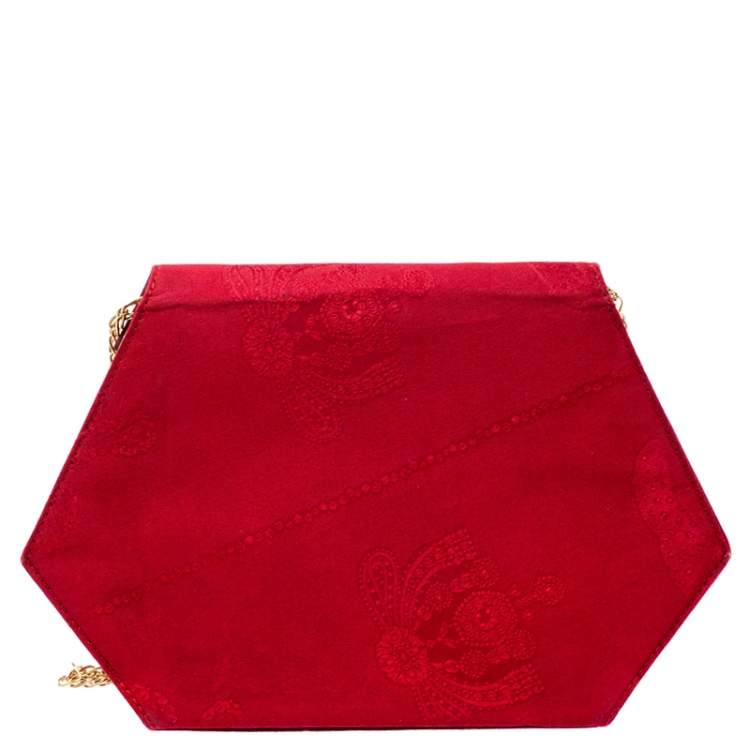 مملوكة مسبقًا Cartier Red Floral Printed Fabric Chain Shoulder Bag