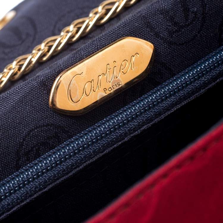 مملوكة مسبقًا Cartier Red Floral Printed Fabric Chain Shoulder Bag
