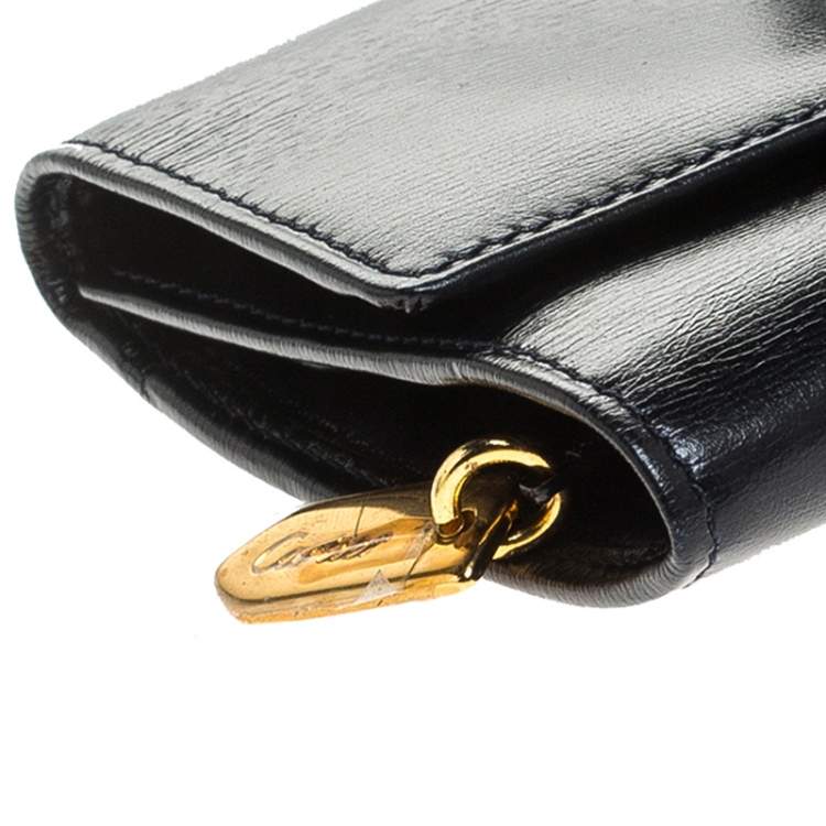 Pre Owned Cartier Black Leather Sapphire Line Jewelry Wallet