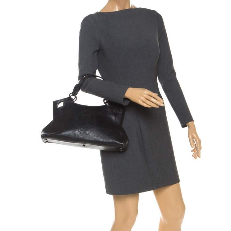 Pre Owned Cartier Black Leather Marcello de Cartier Tote