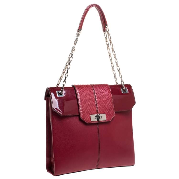 مملوكة مسبقًا Cartier Red Leather/Patent Leather and Python Classic Feminine Line Chain Bag
