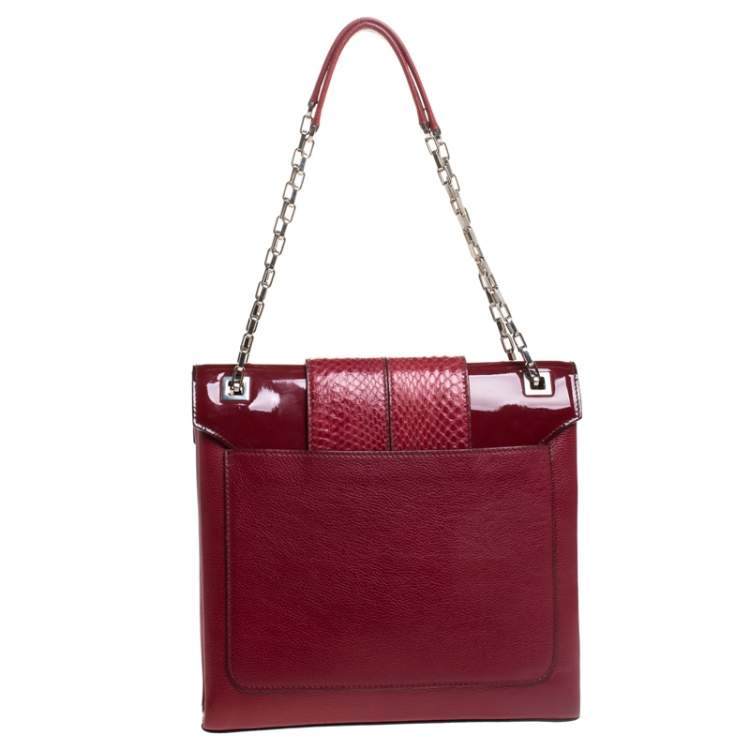 مملوكة مسبقًا Cartier Red Leather/Patent Leather and Python Classic Feminine Line Chain Bag