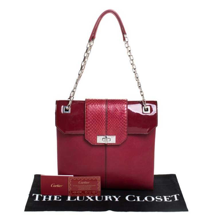 مملوكة مسبقًا Cartier Red Leather/Patent Leather and Python Classic Feminine Line Chain Bag