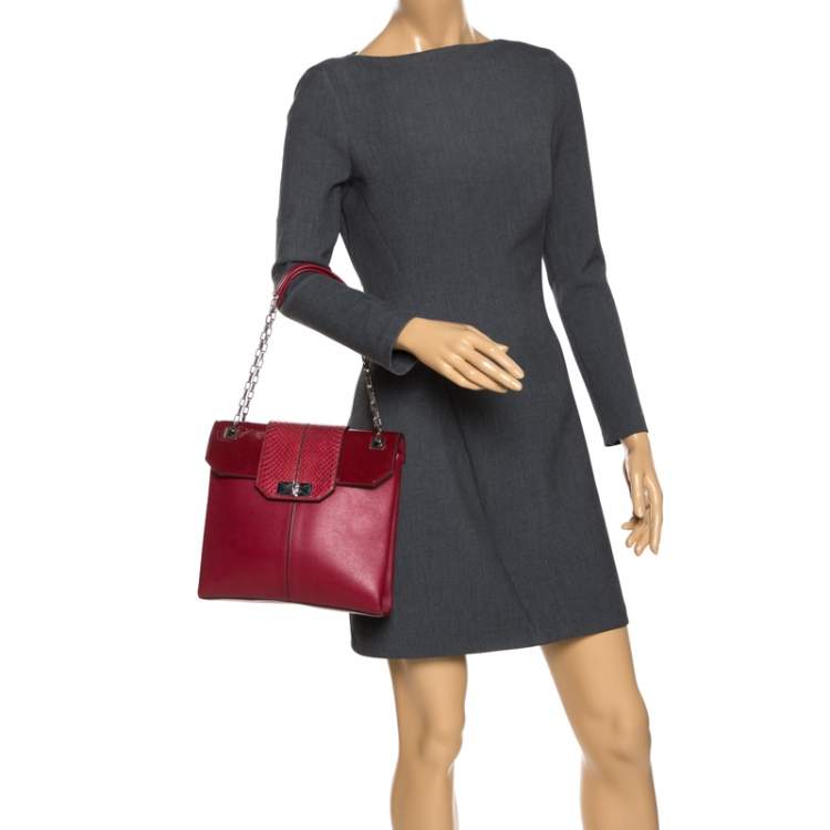 مملوكة مسبقًا Cartier Red Leather/Patent Leather and Python Classic Feminine Line Chain Bag