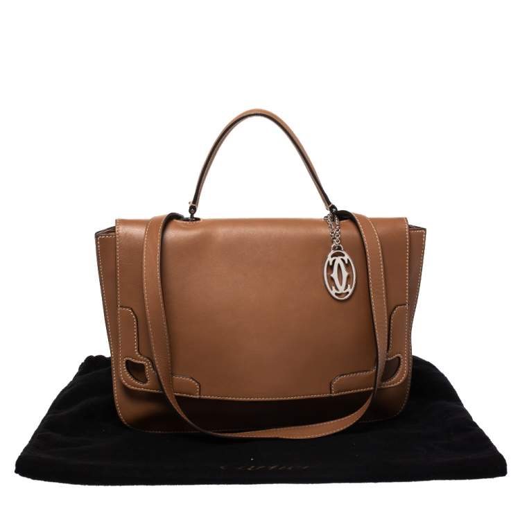 Pre Owned حقيبة كارتييه يد علوية Marcello de Cartier جلد بنية فاتحة