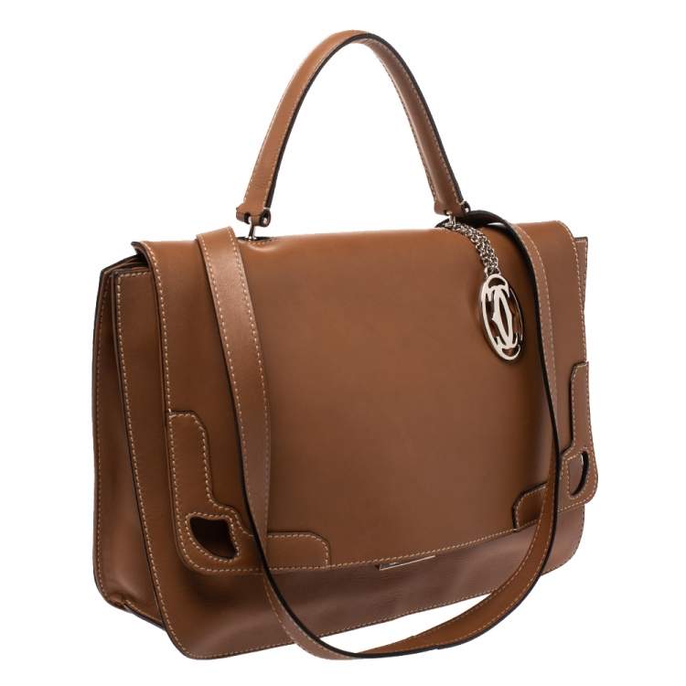 Pre Owned حقيبة كارتييه يد علوية Marcello de Cartier جلد بنية فاتحة