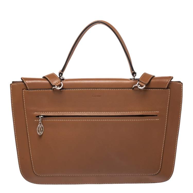 Pre Owned حقيبة كارتييه يد علوية Marcello de Cartier جلد بنية فاتحة