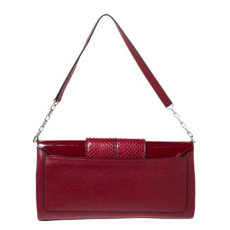 Pre Owned Cartier Red Leather and Python Shoulder Bag