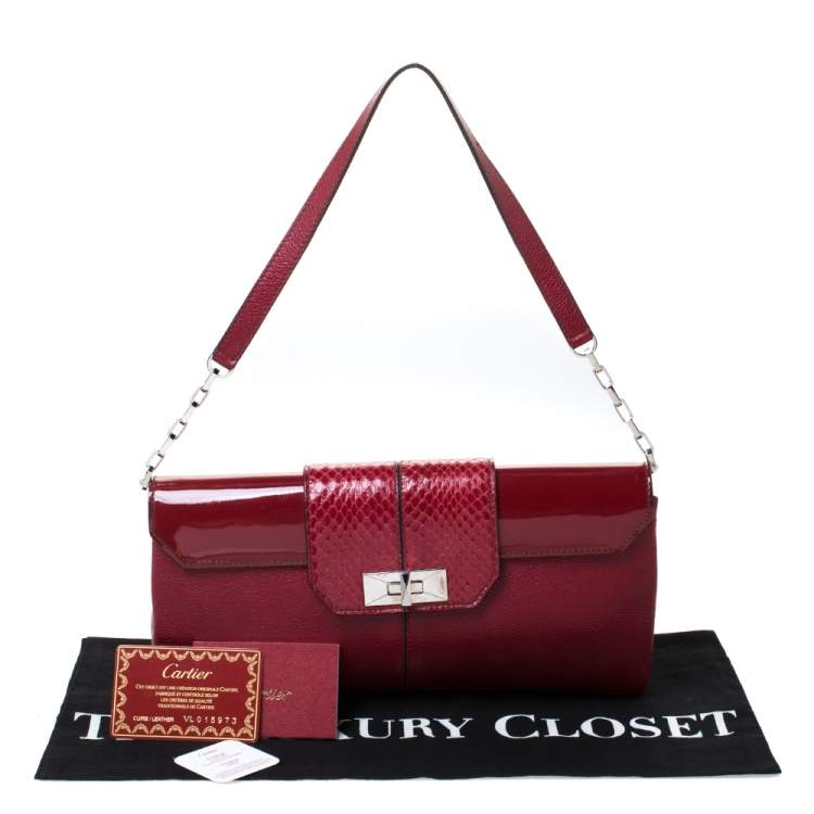 Pre Owned Cartier Red Leather and Python Shoulder Bag