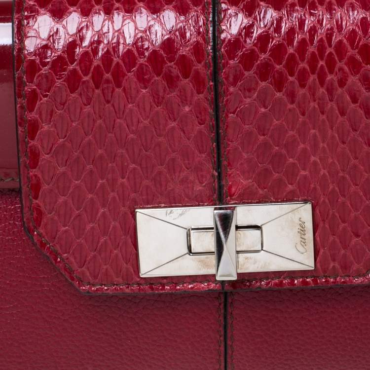 Pre Owned Cartier Red Leather and Python Shoulder Bag