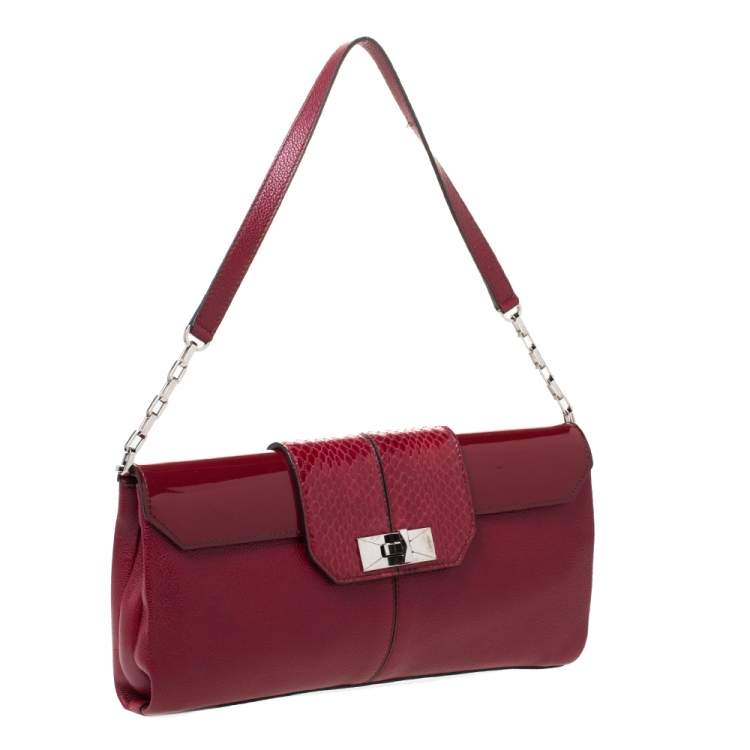Pre Owned Cartier Red Leather and Python Shoulder Bag