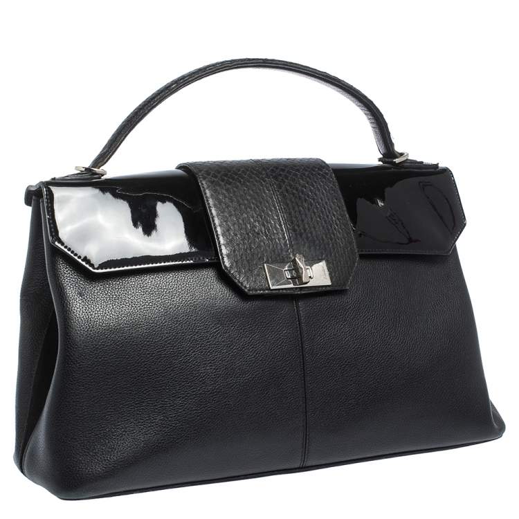 Pre Owned Cartier Black Leather and Python Classic Feminine Line Top Handle Bag