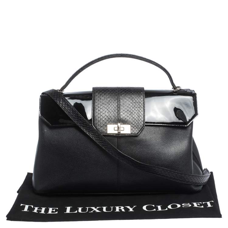 Pre Owned Cartier Black Leather and Python Classic Feminine Line Top Handle Bag