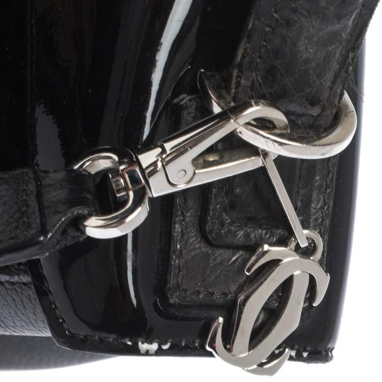 Pre Owned Cartier Black Leather and Python Classic Feminine Line Top Handle Bag