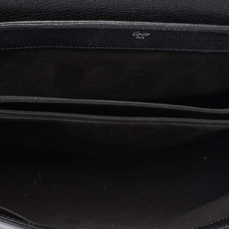 Pre Owned Cartier Black Leather and Python Classic Feminine Line Top Handle Bag