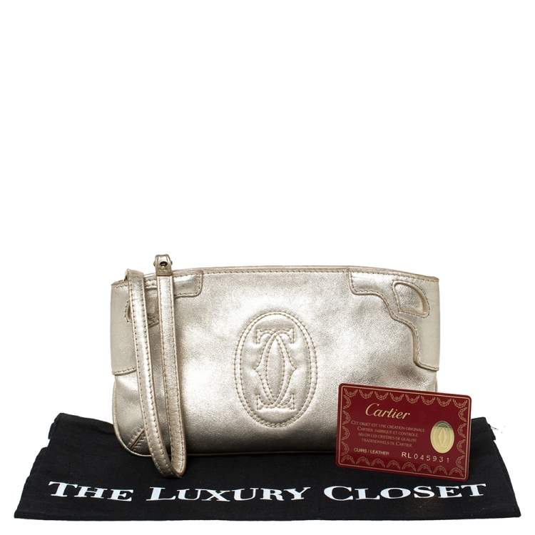 Pre Owned  Cartier Gold Leather Marcello de Cartier Wristlet Clutch