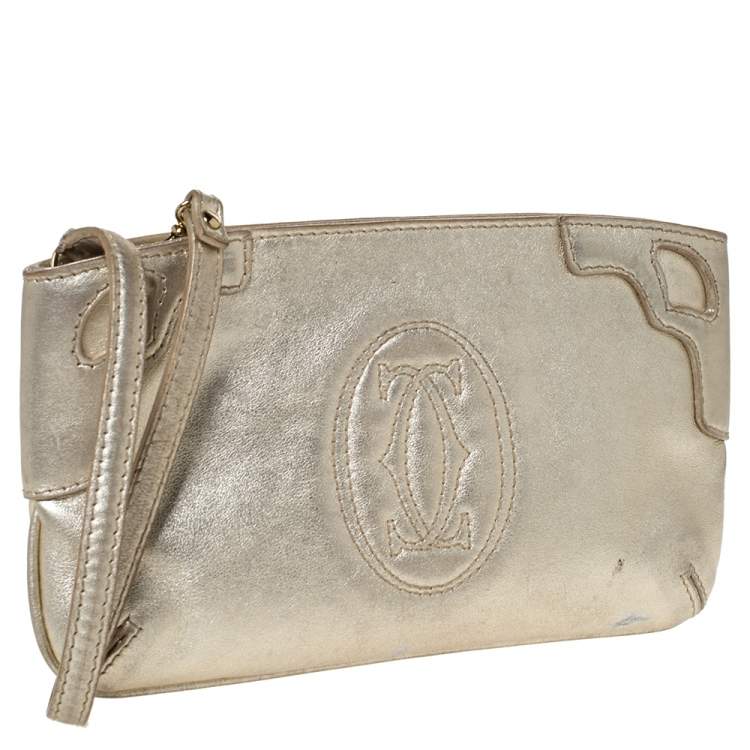 Pre Owned  Cartier Gold Leather Marcello de Cartier Wristlet Clutch