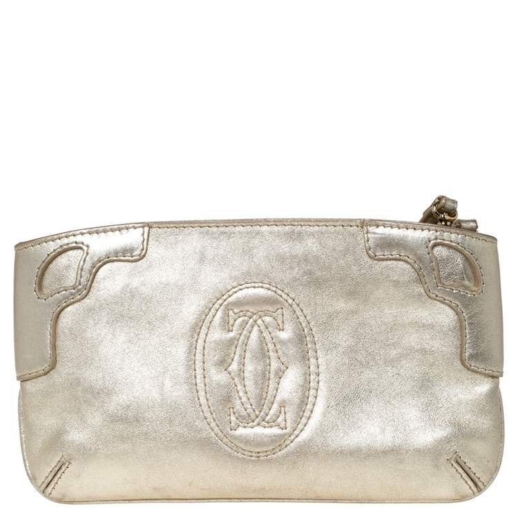 Pre Owned  Cartier Gold Leather Marcello de Cartier Wristlet Clutch