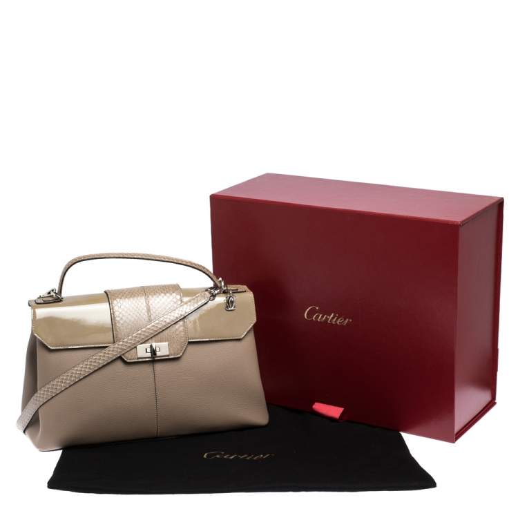 Pre Owned Cartier Beige Leather and Python Classic Feminine Line Top Handle Bag