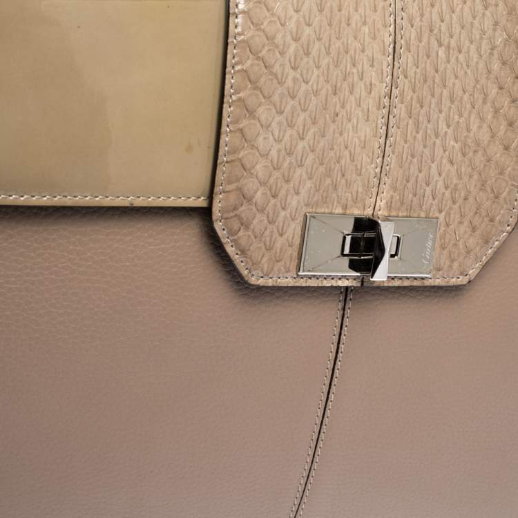 Pre Owned Cartier Beige Leather and Python Classic Feminine Line Top Handle Bag