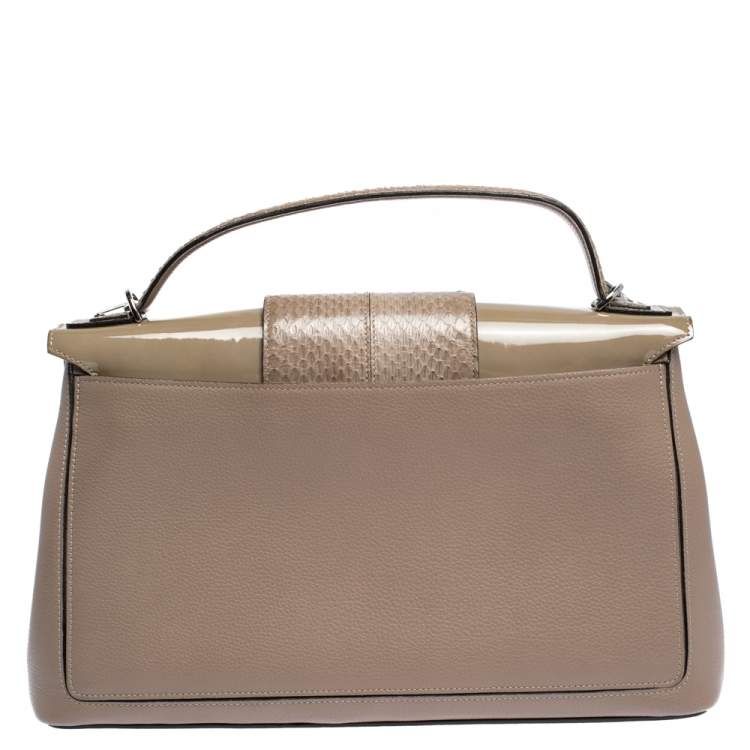 Pre Owned Cartier Beige Leather and Python Classic Feminine Line Top Handle Bag