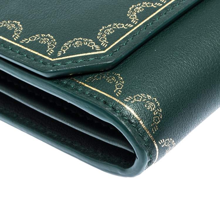 Pre Owned Cartier Green Leather Guirlande de Cartier Continental Wallet