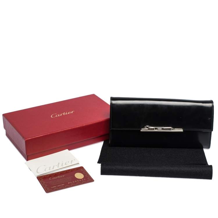 مملوكة مسبقًا Cartier Black Patent Leather Flap Continental Wallet